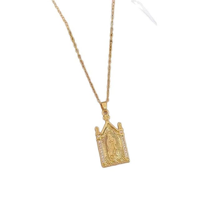 Wholesale A delicate and elegant bronze micro-set Madonna necklace with a vintage,  artistic style.