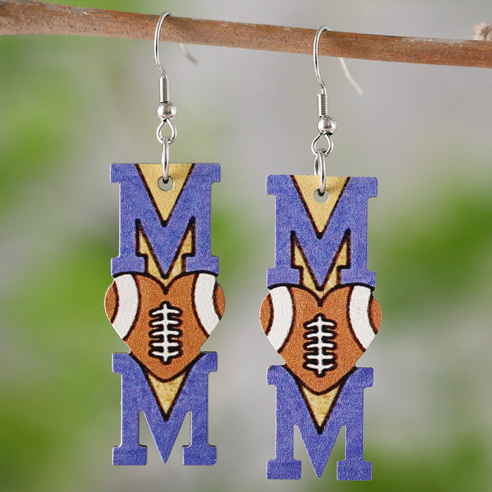 Wholesale Love Football Dress Pendant Earrings Wooden Double-sided Sports Earrings