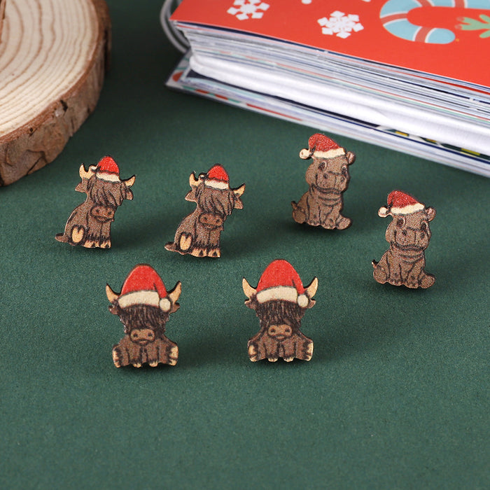 Wholesale Wooden Christmas Cow Earrings Set Trendy Animal Jewelry Accessory