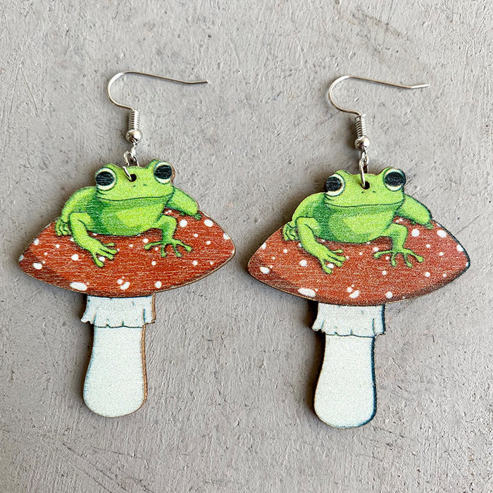 Wholesale 2pcs Mushroom Frog Wooden Earrings JDC-ES-HeYi110