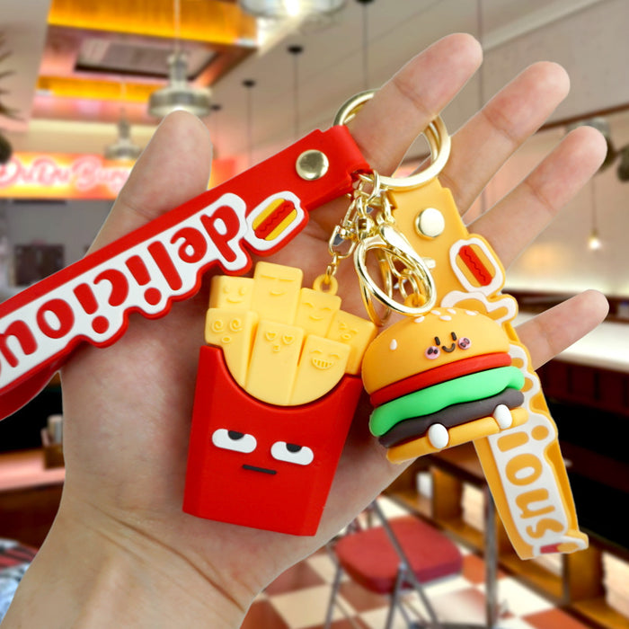 Wholesale Cartoon Simulation French Fries Burger Silicone Doll Keychain JDC-KC-Yexiang003