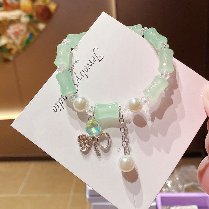 Wholesale Hand Beaded Powder Pink Bamboo Four Leaf Clover Bracelet MOQ≥2