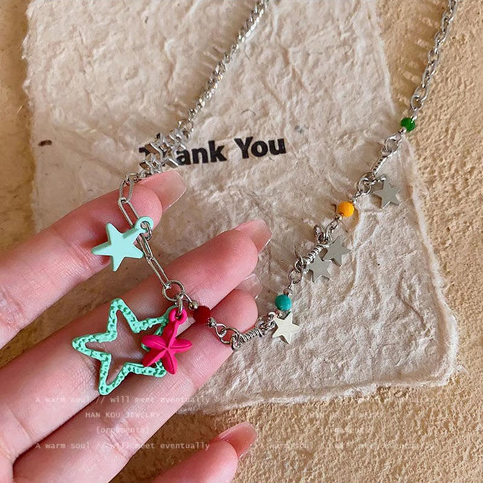 Wholesale Five pointed star necklace, niche design, neck chain, locking bone chain