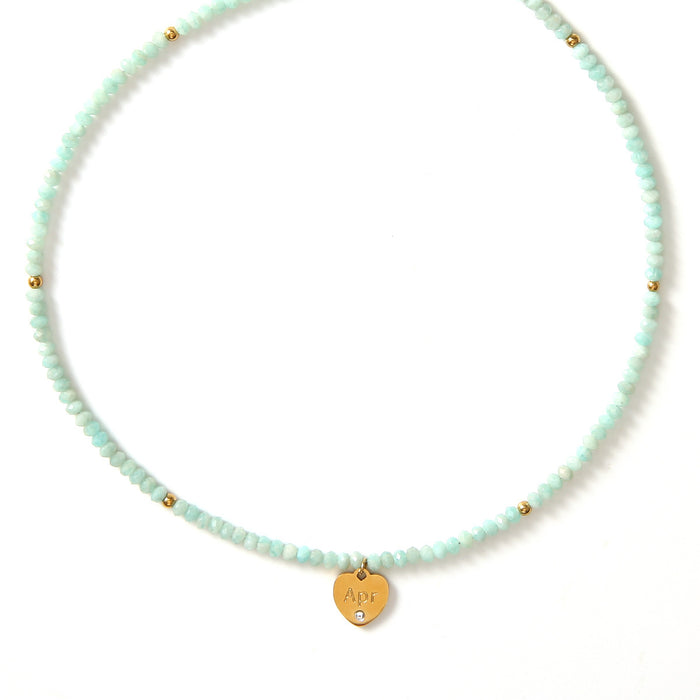 Wholesale New personalized multi-faceted natural stone necklace with stainless steel heart and diamond necklace color preservation