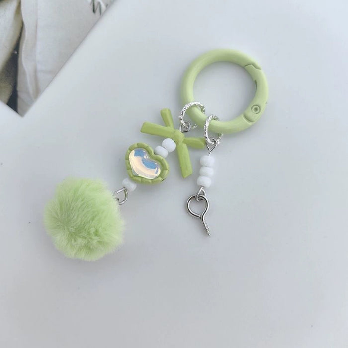 Wholesale Fur Ball Mobile Phone Chain Beaded Cute Hanging Chain Pendant Keychain