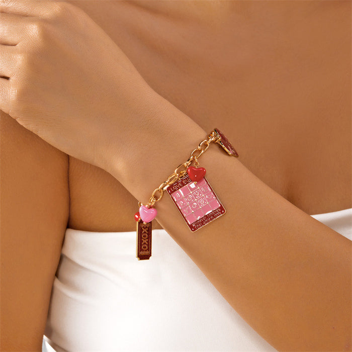 Wholesale Valentine' s Day multi-charm pink bracelet