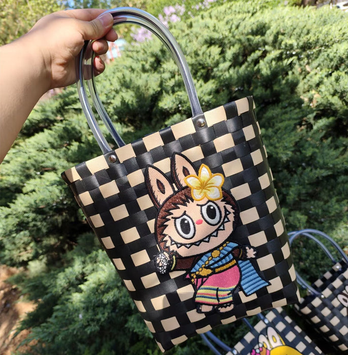 Wholesale Cat Vacation Casual Woven Bag Cute Cartoon Embroidered Bag
