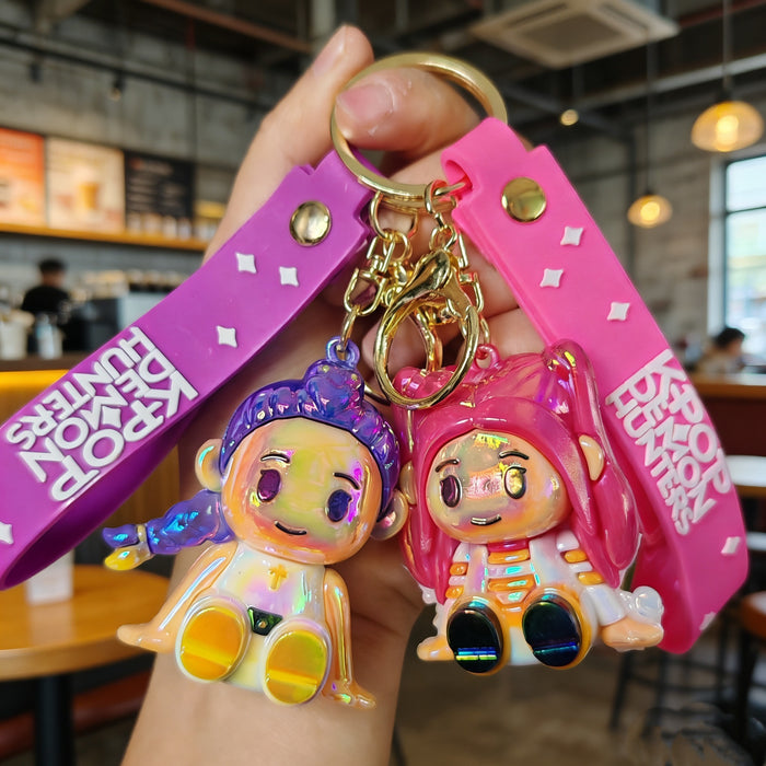 Wholesale K-POP Electroplated Cute Cartoon Character Sitting Silicone Keychain
