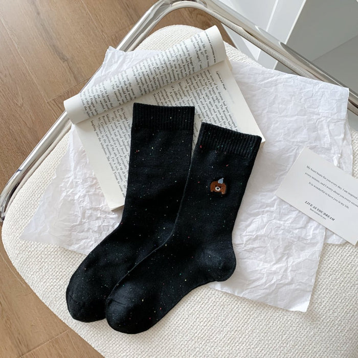 Wholesale Thin breathable mid tube socks with fashionable and simple polka dot yarn and embroidered small dog socks