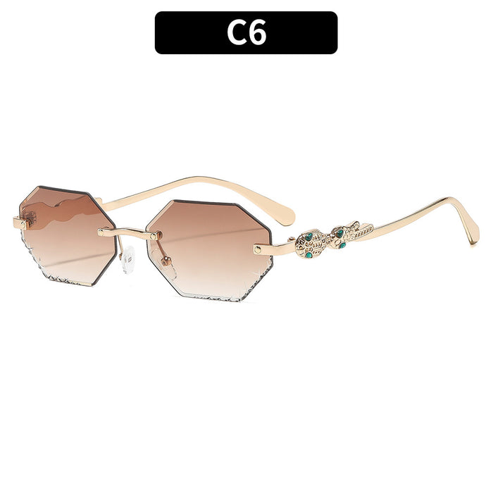 Wholesale Gold Rimless Octagonal Women' s Sunglasses - Fashion Accessory for Sun Protection and Daily Wear