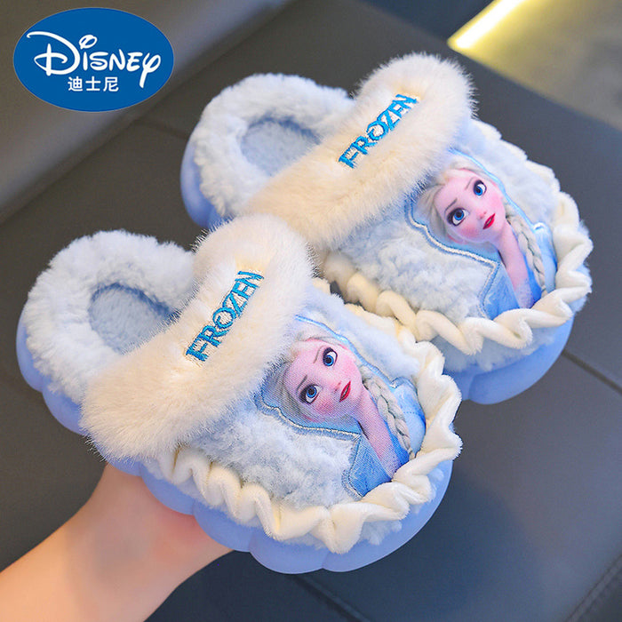 Wholesale Disney Winter Children's Cotton Slippers for Girls Princess Elsa Warm Plus Velvet Thick Bottom Home Girl Cotton Slippers JDC-SP-Langd004