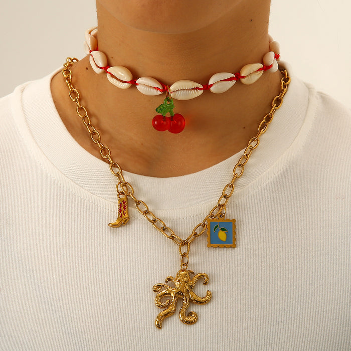 Wholesale Original design ocean style shell necklace paired with stainless steel chain, oil dripping pendant, collarbone chain