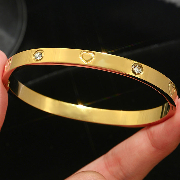 Wholesale Gold Tone Titanium Steel  Bangle Set With Rhinestone Row Trendy Jewelry Accessory For Party Or Everyday Gift