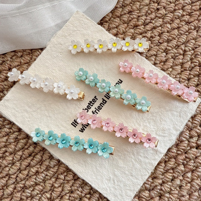 Wholesale Flower studded diamond side clip bangs clip straight clip pearl hairpin hair accessory