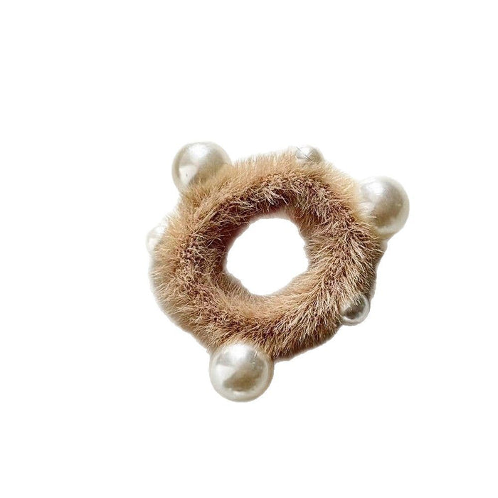 Wholesale Imitation Rex Rabbit Hair Ring Cute Pearl Hair Rope Hair Accessories Headwear