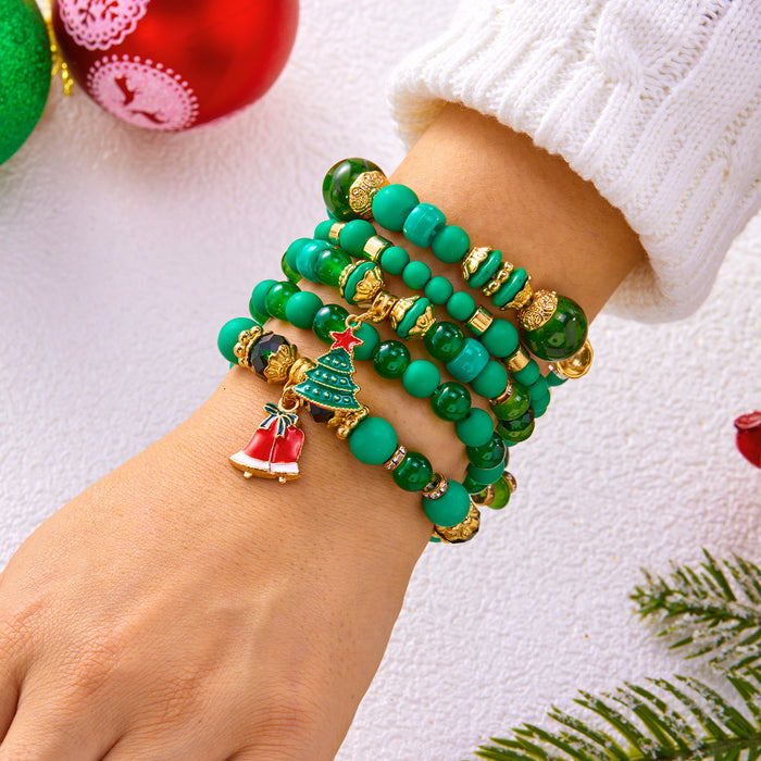 Wholesale Holiday Gift Cute Christmas Tree Snowman Bell Alloy Pendant Christmas Crystal Bracelet Set