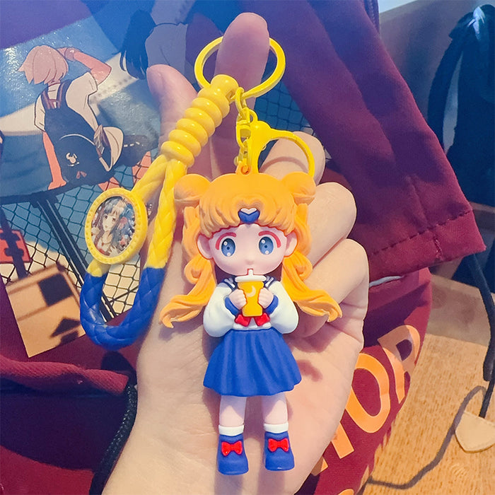 Wholesale Cute Cartoon Girl Drinking Milk Tea PVC Keychains