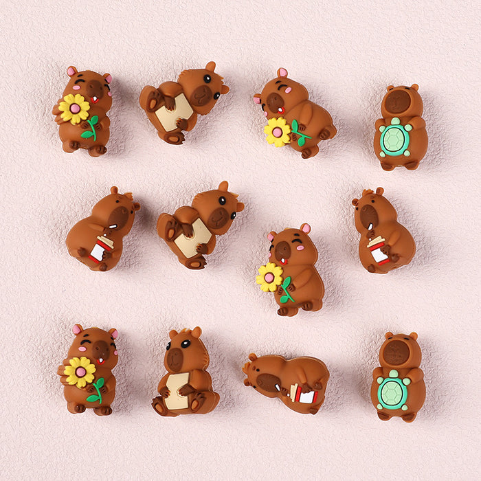 Wholesale 20pcs Cartoon Capybara Silicone Beads Capybara Jewelry DIY Bracelet Necklace Animal Silicone Beads