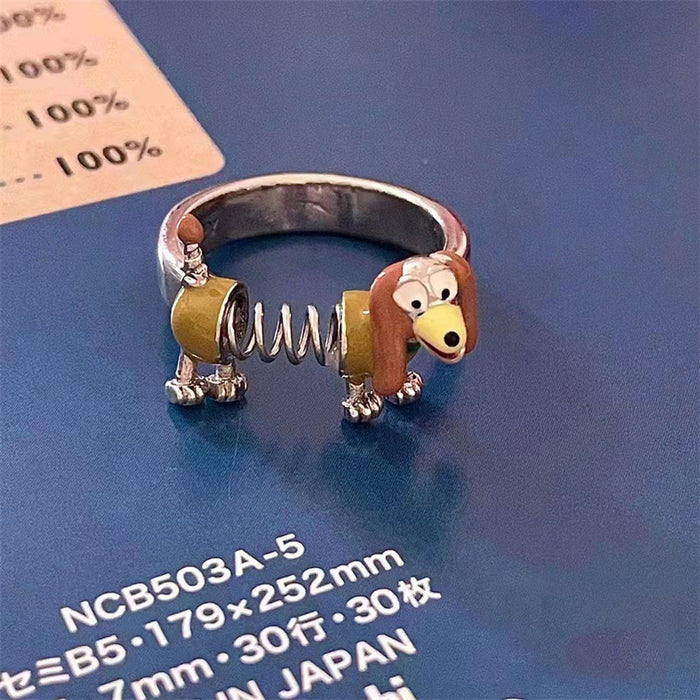 Wholesale Cute and quirky spring dog animal ring, playful index finger ring, adjustable opening ring