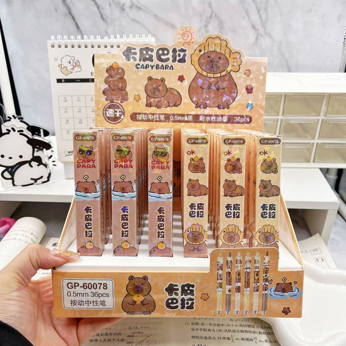 Wholesale Capybara Blind Box Press Pen Cartoon Metal Pen Clip Press Gel Pen Laser Black