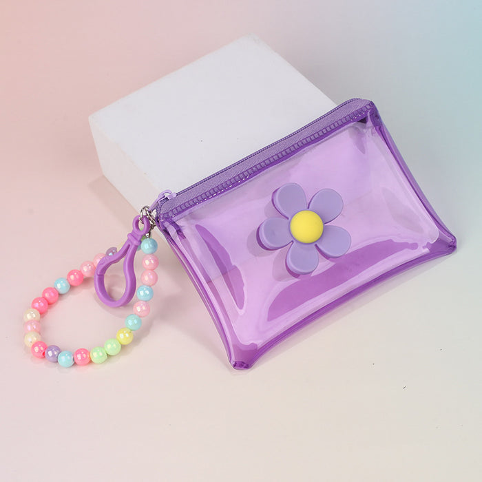 Wholesale Street Trend Floral Plush Coin Purse With PVC Transparent Key Chain Bag For Everyday Use