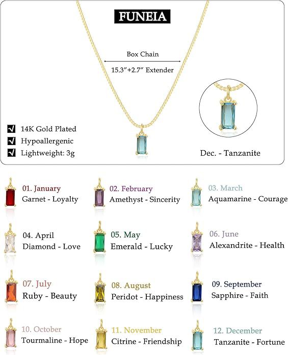 Wholesale Square Birthstone Colored Zircon Pendant Color Preserving Box Chain Necklace