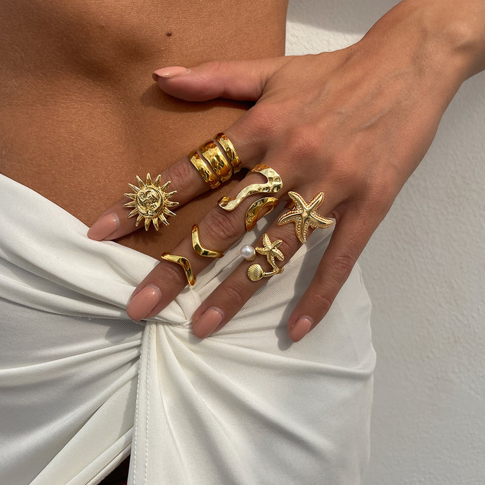 Wholesale Ring set Women's Niche Design Sun Starfish Irregular Alloy