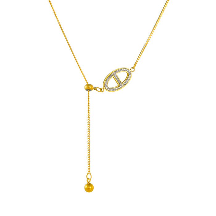 Wholesale New Pulling Diamond Pig Nose Titanium Steel Necklace with Gold Non fading Necklace