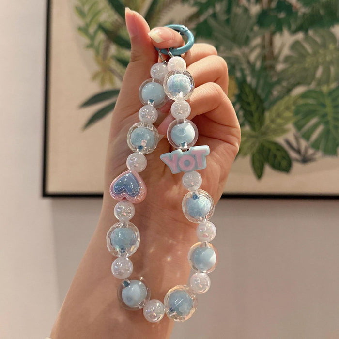 Wholesale DIY Handmade Beaded Keychain Pendant with Colorful Round Beads for Students, School Backpacks, Car Keychains