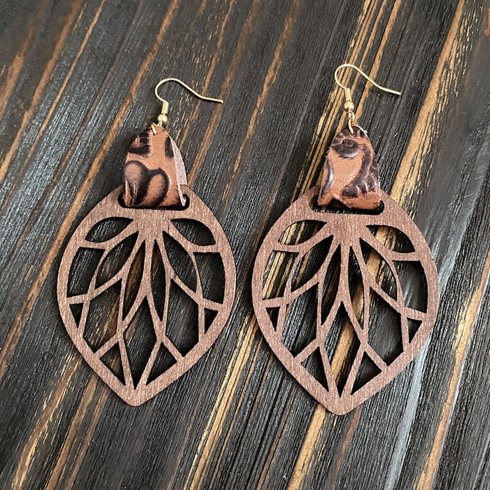 Wholesale Retro wooden earrings hollow Mandala exaggerated texture earrings