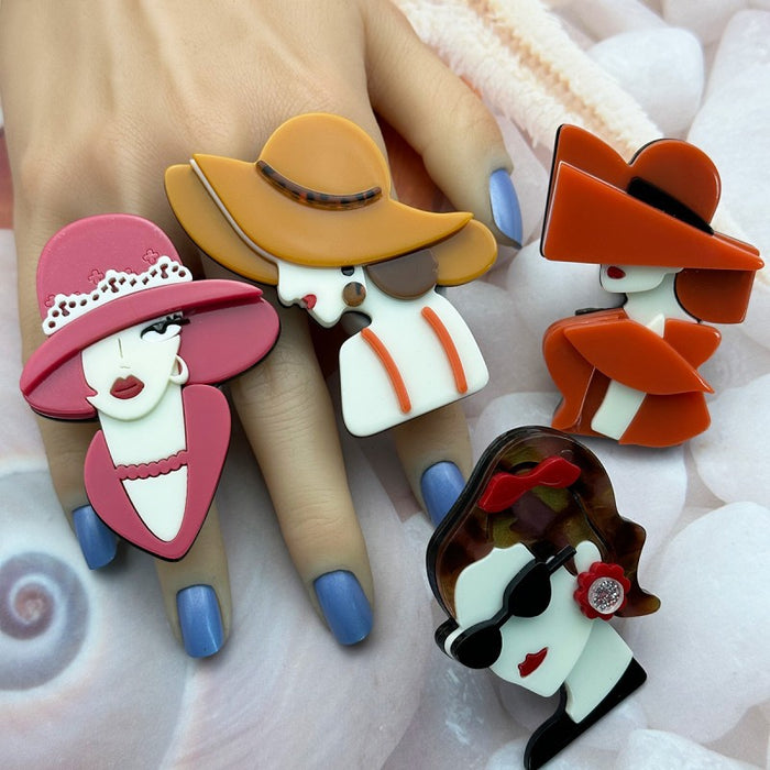 Wholesale Hat Girl Ring Acrylic Character Ring