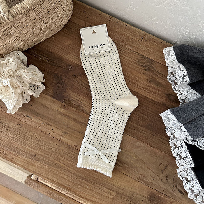 Wholesale Socks, bow, middle tube, socks, polka dots, pile socks, cotton