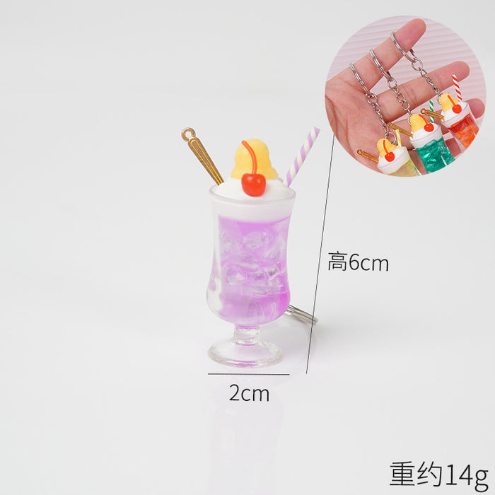 Wholesale Trendy ABS Simulated Fruit Tea Ice Cup Keychain Pendant Decorative Bag Charm Gift MOQ≥5