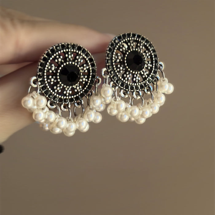 Wholesale Silver Needle Diamond Crystal Diamond Tassel Earrings High Sense Earrings Ethnic Style Retro Earrings