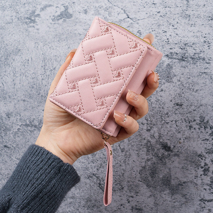 Wholesale Love Embroidery PU Leather Short Wallet Women' s Trendy Fashion Accessory