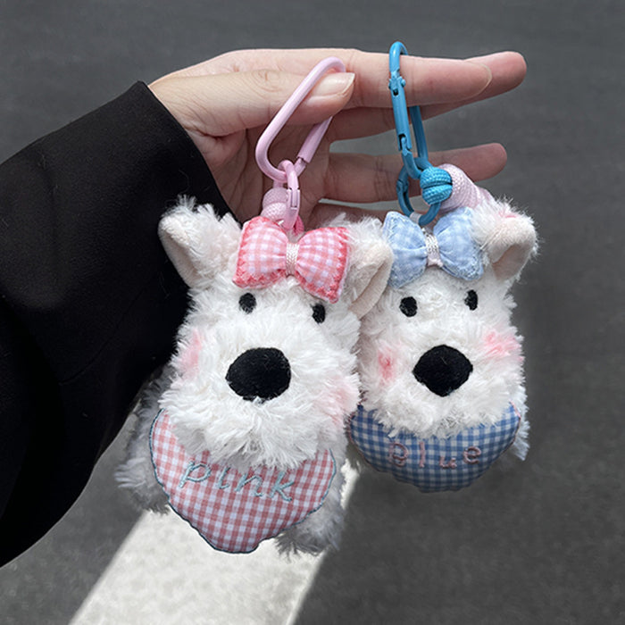 Wholesale Cute Plush Pendant Dog Powder Bow Car Keychain Pendant Car Keychain Girl