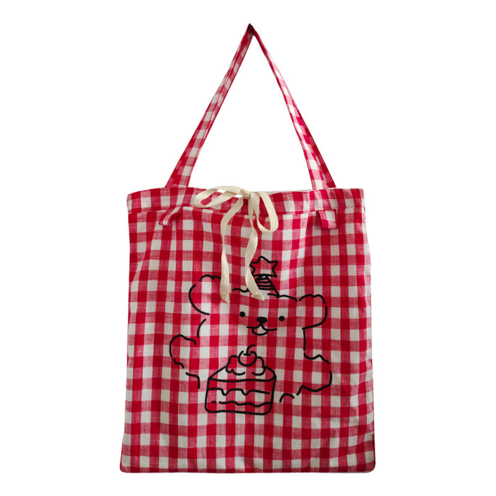 Wholesale Red grid shoulder bag, cute hand-held sail bag, large capacity commuting bag