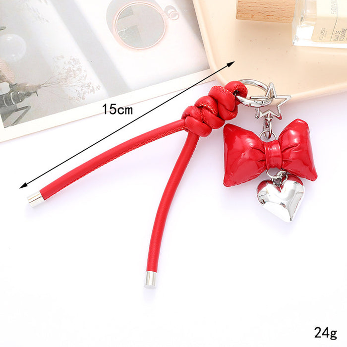 Wholesale Leather bow heart pendant luggage keychain lanyard accessories single buckle tassel pendant accessories