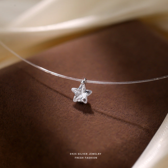 Wholesale Pure silver mermaid tears star necklace with diamond studded collarbone chain, niche design, versatile accessory