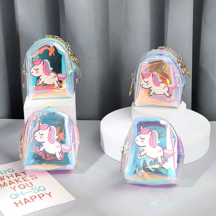 Wholesale Trendy Purple Transparent Cartoon Unicorn Coin Purse Key Bag With Strap Stylish Fashion Accessory