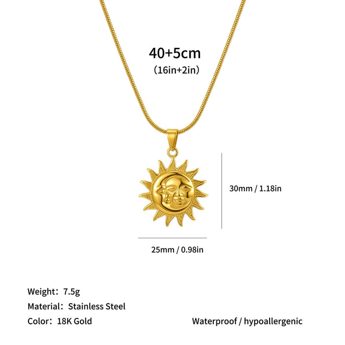 Wholesale High-end clavicle necklace with sun and starfish pendants,  made of titanium steel.
