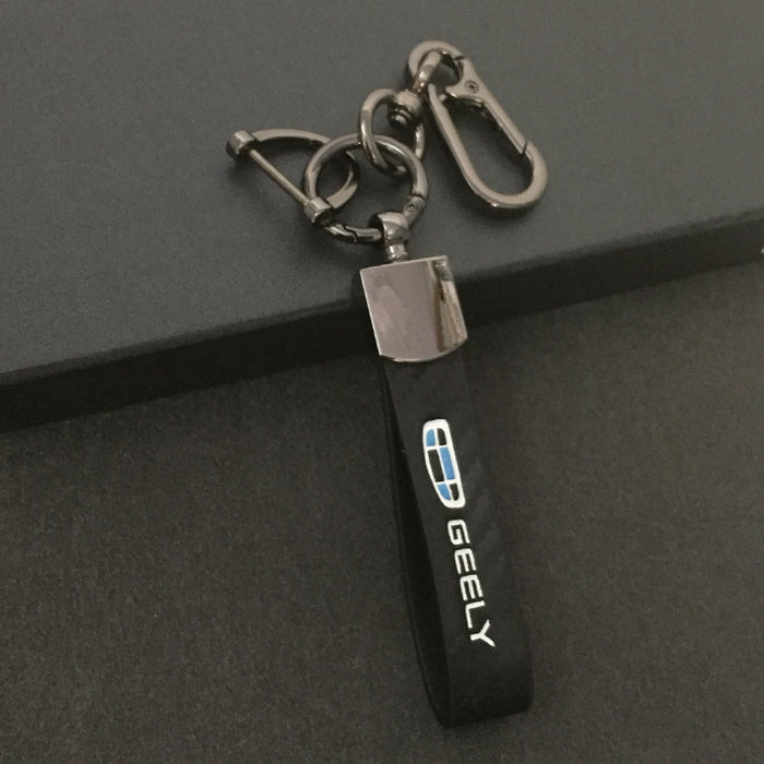 Wholesale Car keychain carbon fiber leather strap car keychain hanging rope