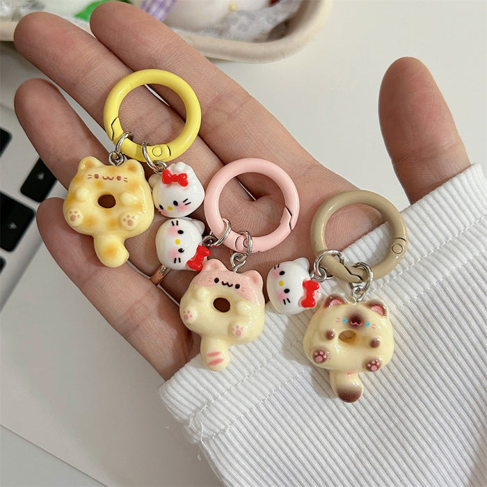 Wholesale Cute Cartoon Donut Cat Key Ring Siamese Cat Keychain School Bag Headset Pendant