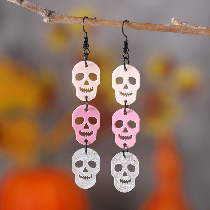 Wholesale  Skull Sequins Triple ing Pendant Earrings Hollow-out Acrylic Gothic Earrings
