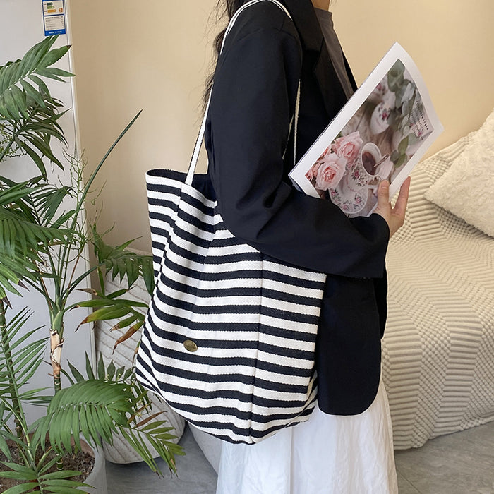 Wholesale Striped canvas bag tote casual bag shoulder tote bag shopping bag
