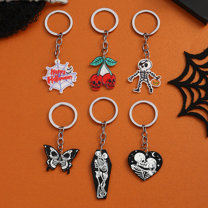 Wholesale Acrylic  Skull Keychain with  Web Design Party Decorative Accessory MOQ:2