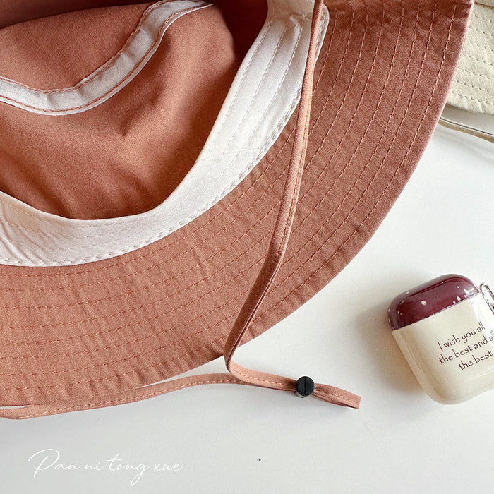 Wholesale Children's big brimmed hat with personalized Western style letters, windproof fisherman hat, sunshade basin hat