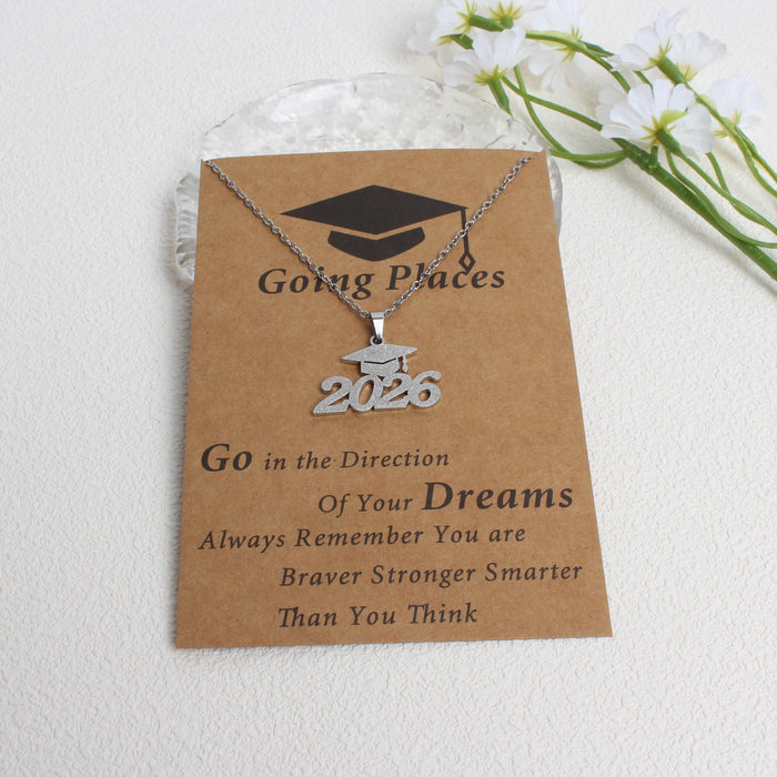 Wholesale 2026 Creative Graduation Gift: Matte Gold Graduation Cap Stainless Steel Necklace