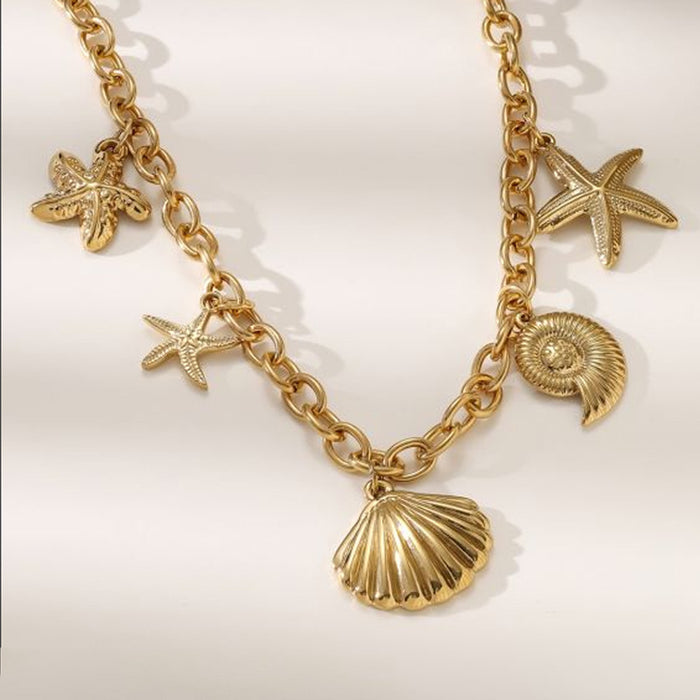 Wholesale Titanium Steel Ocean Starfish Shell Conch Necklace