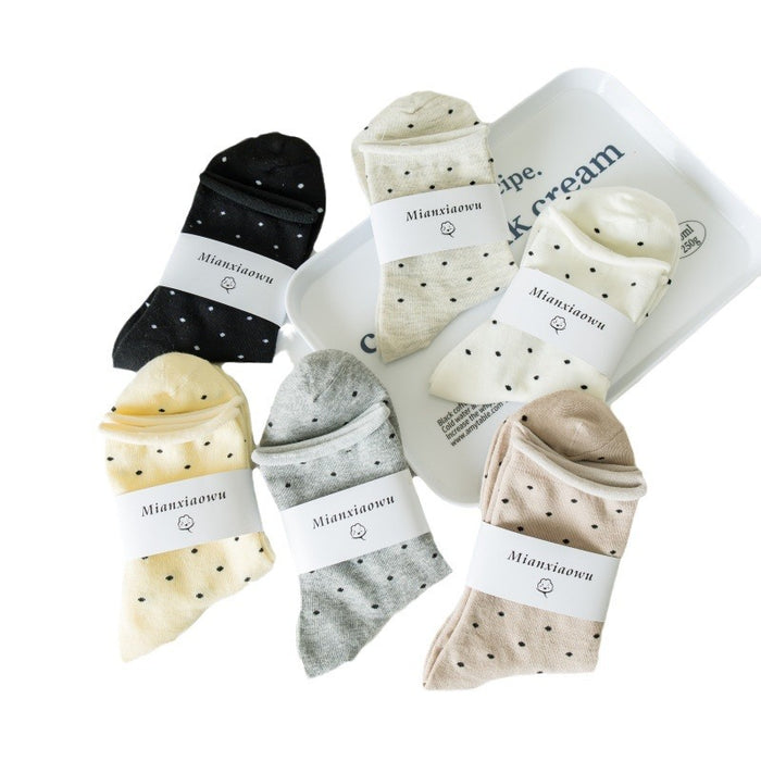 Wholesale Socks with curled edges and polka dots, mid tube socks, cotton socks, thin styles, stacked socks, socks